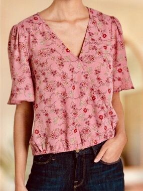 NWT Sanctuary Women’s Pink Floral Short-Flutter Sleeve Wrap Style Blouse XL